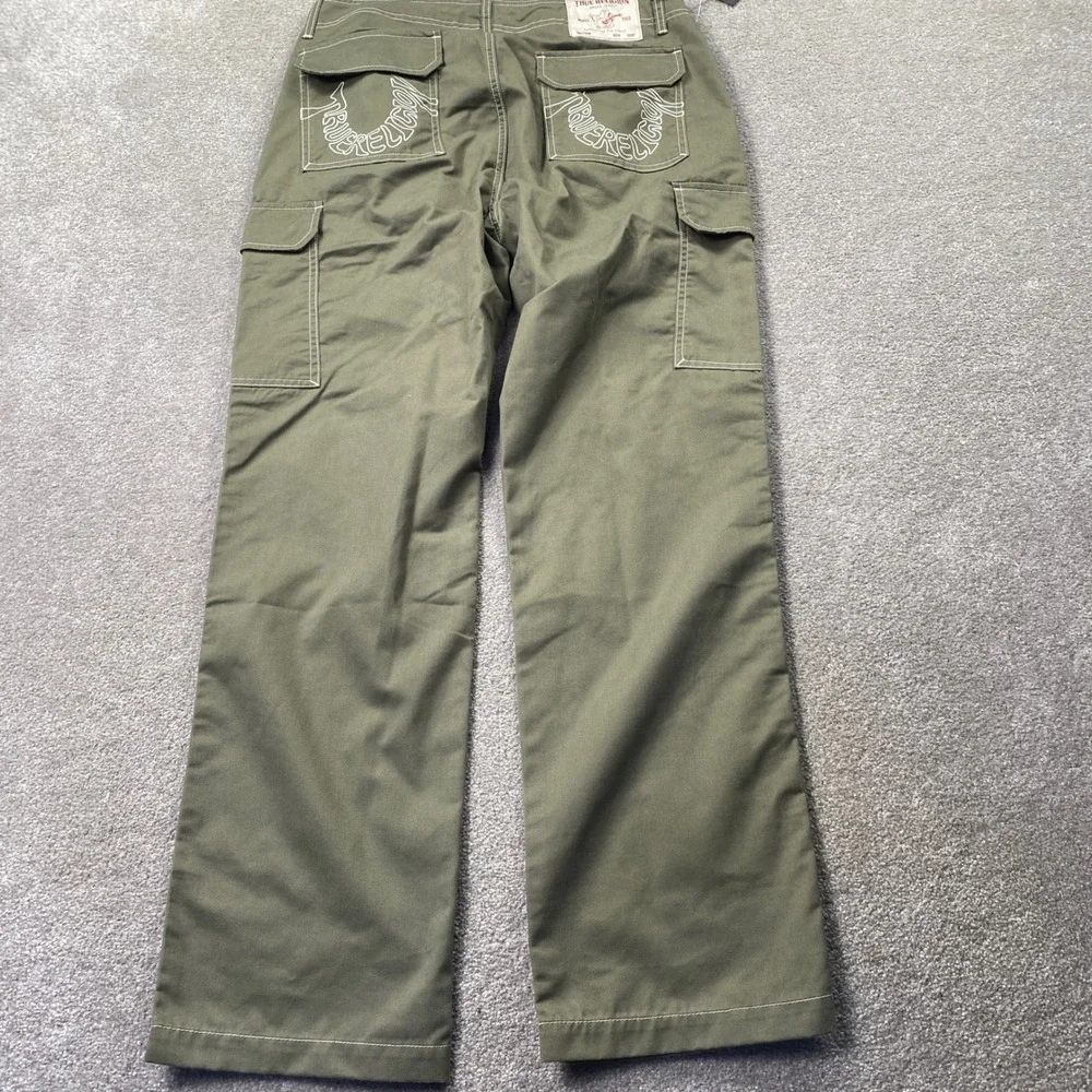 True Religion Cargo SN Pant HS Outline Mens 34 Kalamata Green Contrast Stitch